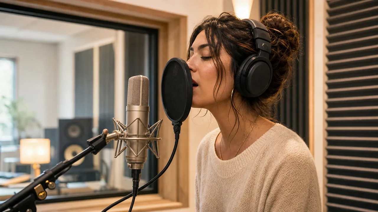 Manchester vocalist recording in a small studio