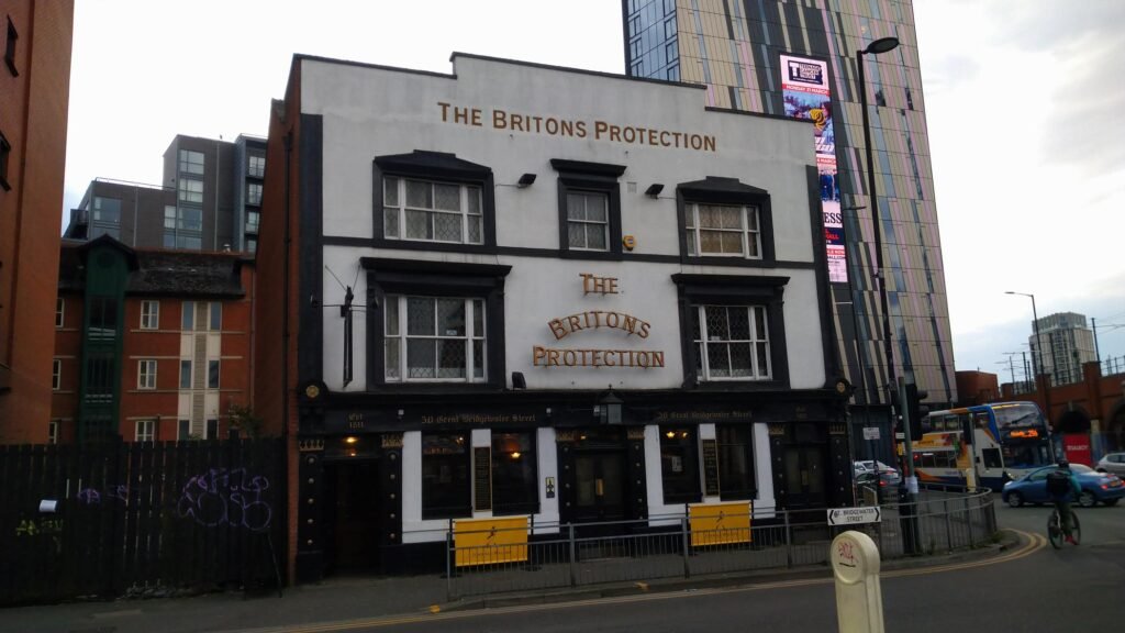The Britons Protection pub exterior on Great Bridgewater Street, Manchester